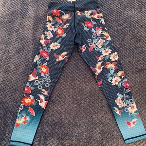 Dharma Bums Yoga Leggings with Vibrant Floral and Bird Patterns